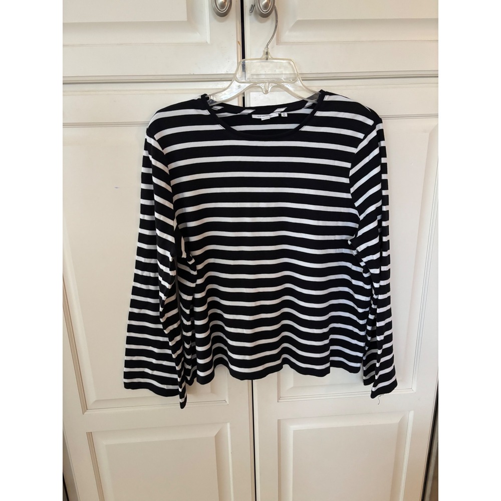 Chicos Womens Black White Striped Long Sleeve Cotton Tee Shirt Size 3 XL